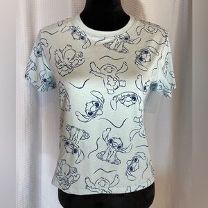 Disney Stitch graphic blue print cropped t-shirt tee size small NWT